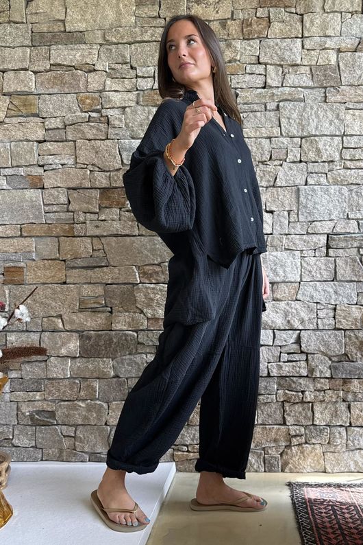 Hush Pillow Cotton Nero Boyfriend Shirt Black